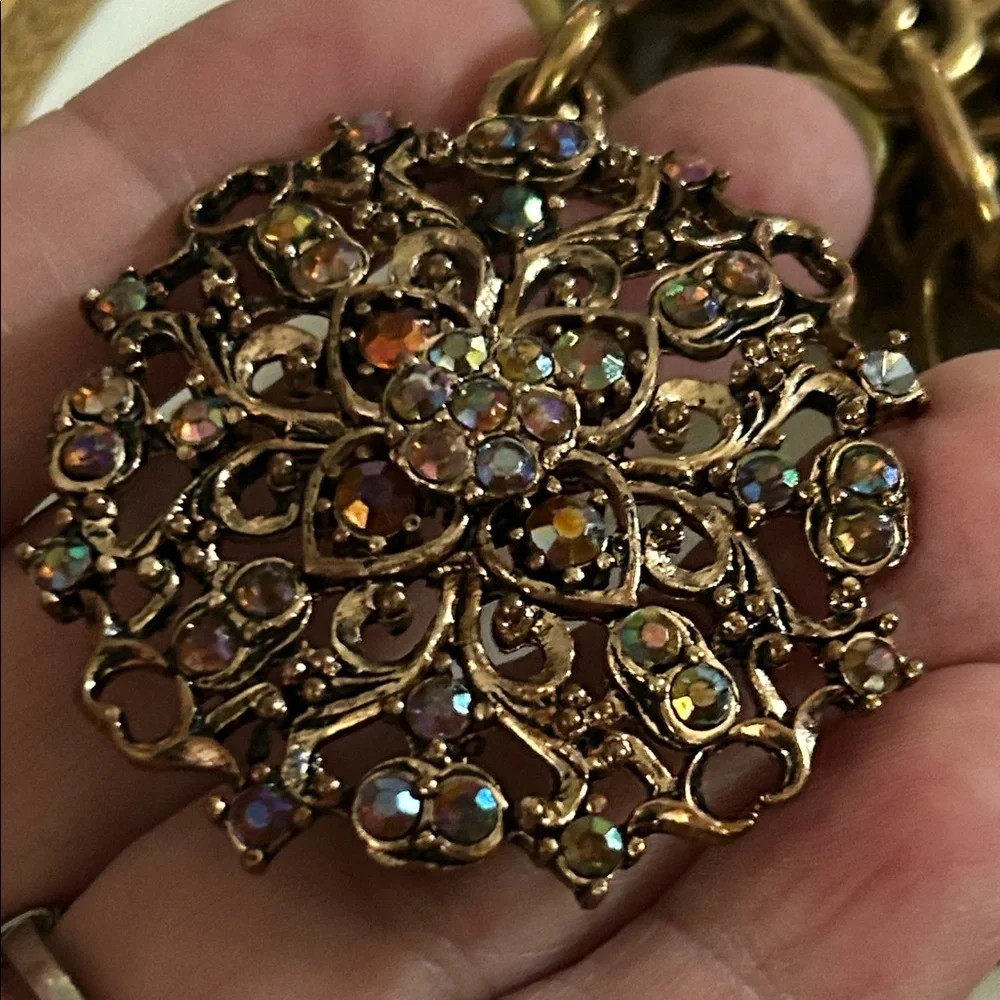Vintage Gold Chain Belt with Jeweled Medallion Clasp